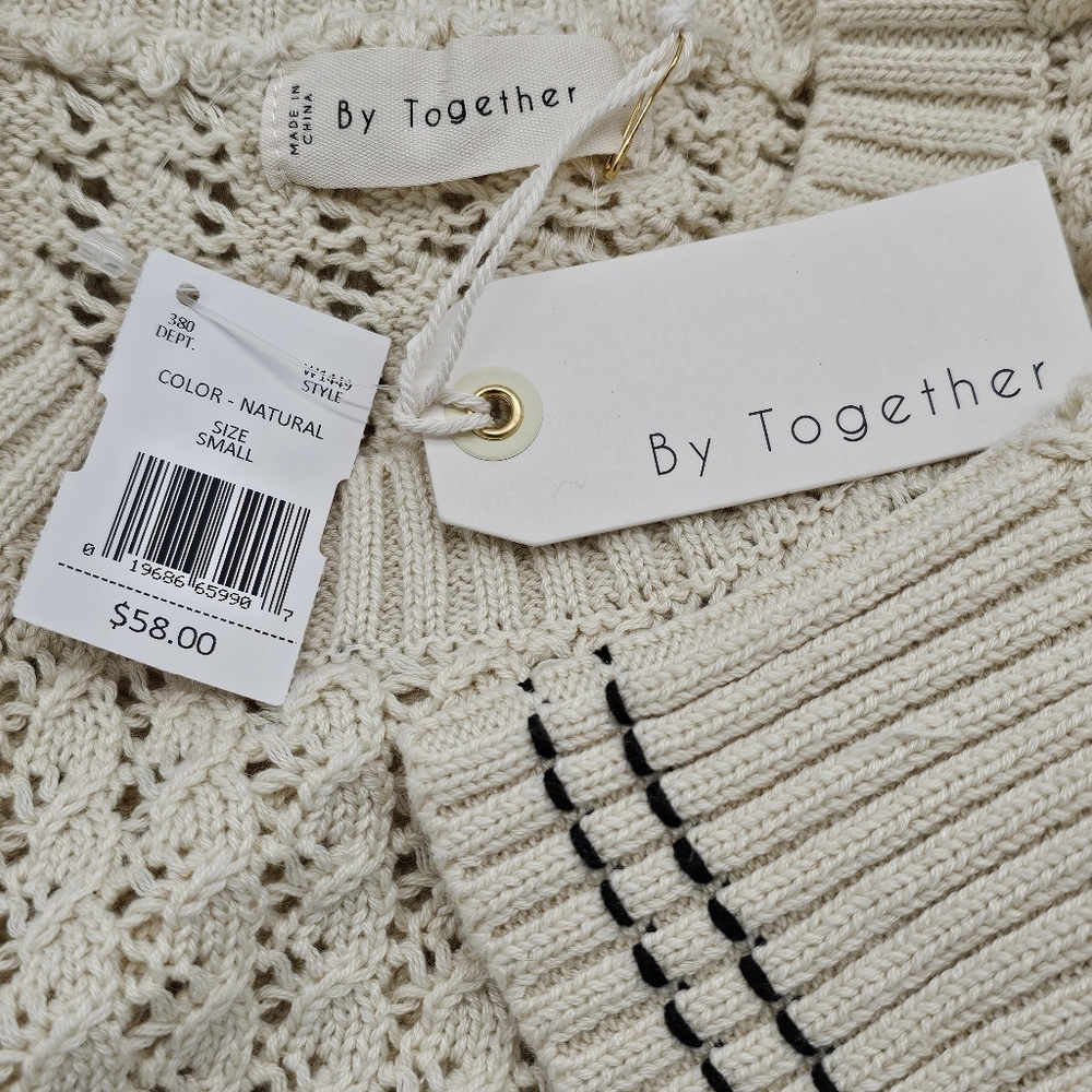NEW BY TOGETHER match point pullover sweater in natural - Picture 4 of 7
